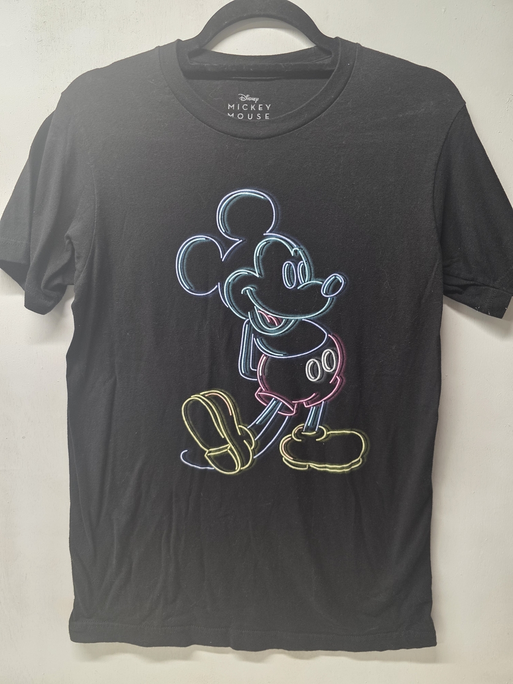 Disney Mickey Mouse Womens T-Shirt Black Size Small Neon Graphic